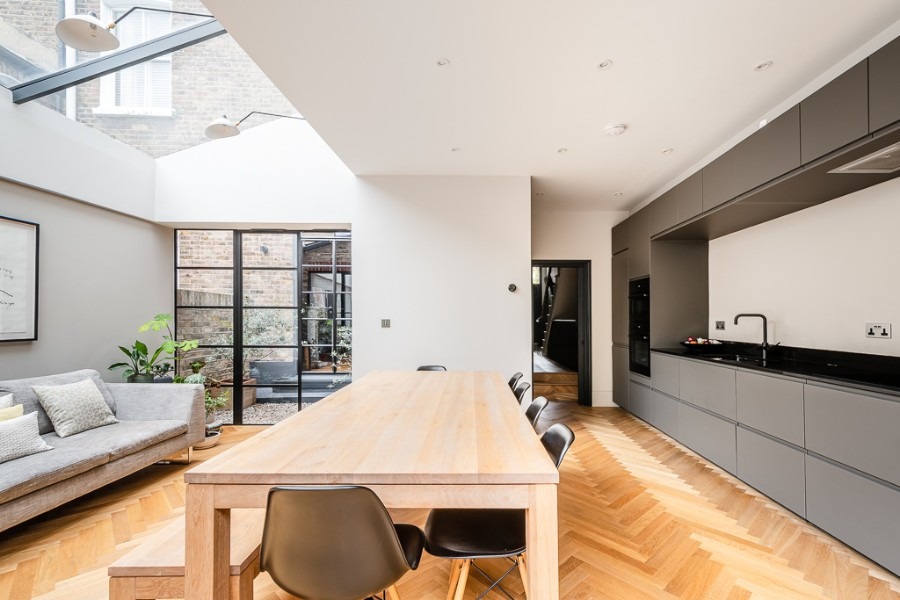 Sutherland Grove basement by UHM, open-plan kitchen and living space